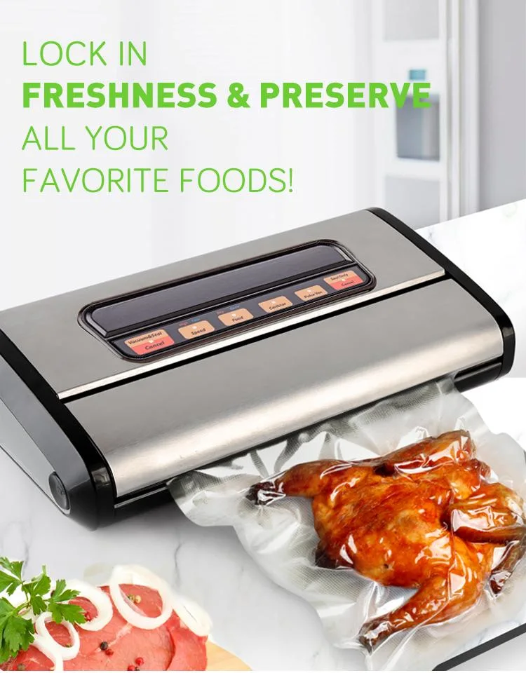 Stainless Steel Durable Bag Food Vacuum Sealer with Built-in Roll Storage