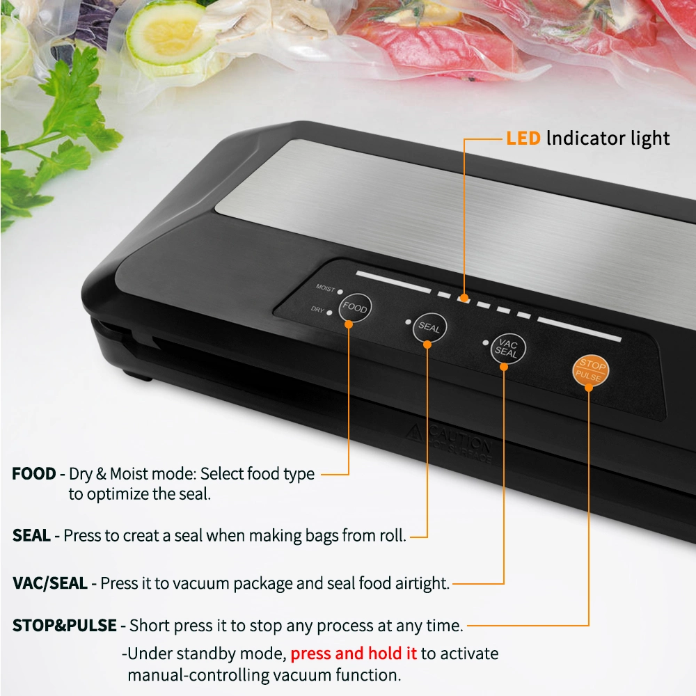 Fully Functional Vacuum Sealer Dry and Wet Food Settings with Built-in Knife Entry Kit for Inching Control and Overheating Protection