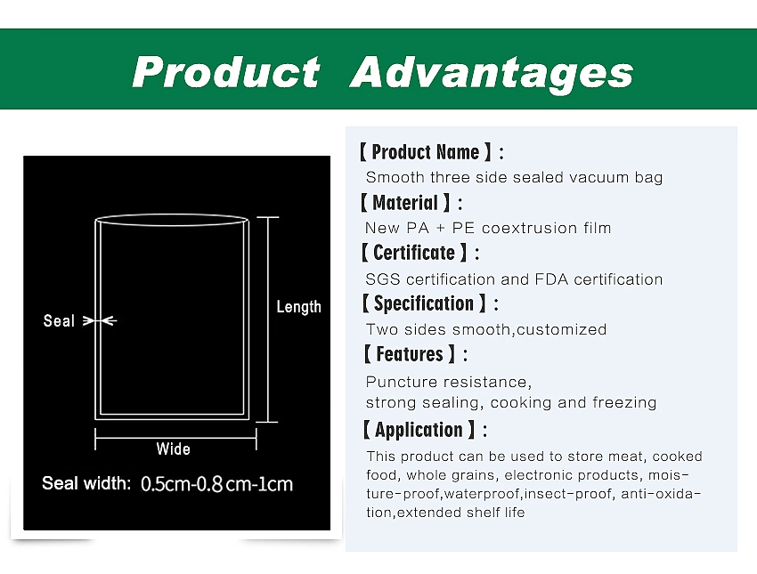 80um BPA Free Vacuum Bags Food Grade Resealable